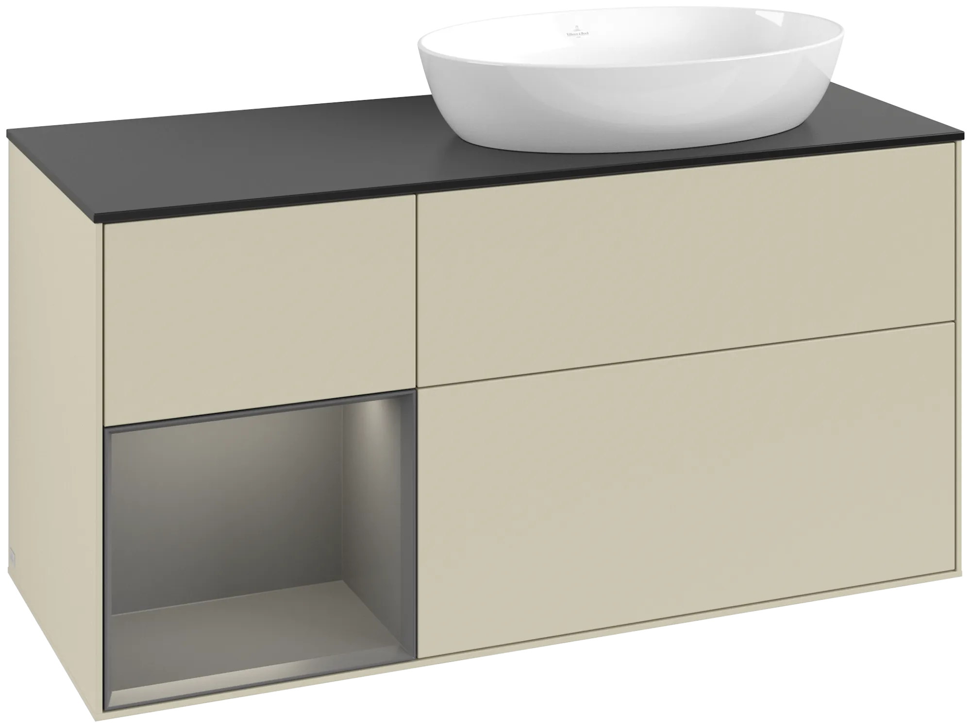Villeroy & Boch Finion Waschbeckenunterschrank FA4, 1200x603x501mm, Silk Grey Matt Lacquer / Anthracite Matt Lacquer / Glass Black Matt