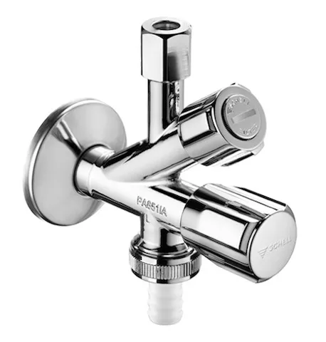 Filter Kombi-Eckventil, Filter (Maschenweite: 250 µm), RFV im Abgang Geräteanschluss, DN 15 G 1/2 AG, Ø 10 mm (DN 10 G 3/8 AG), Schlauchverschraubung Ø 14,5 mm (DN 20 G 3/4 AG), chrom
