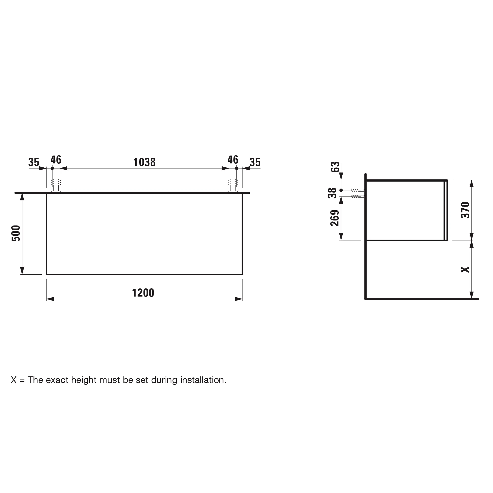 Laufen Schubladenelement „Ilbagnoalessi“ 500 × 370 × 1200 mm Noce canaletto, ohne Hahnlochbohrung