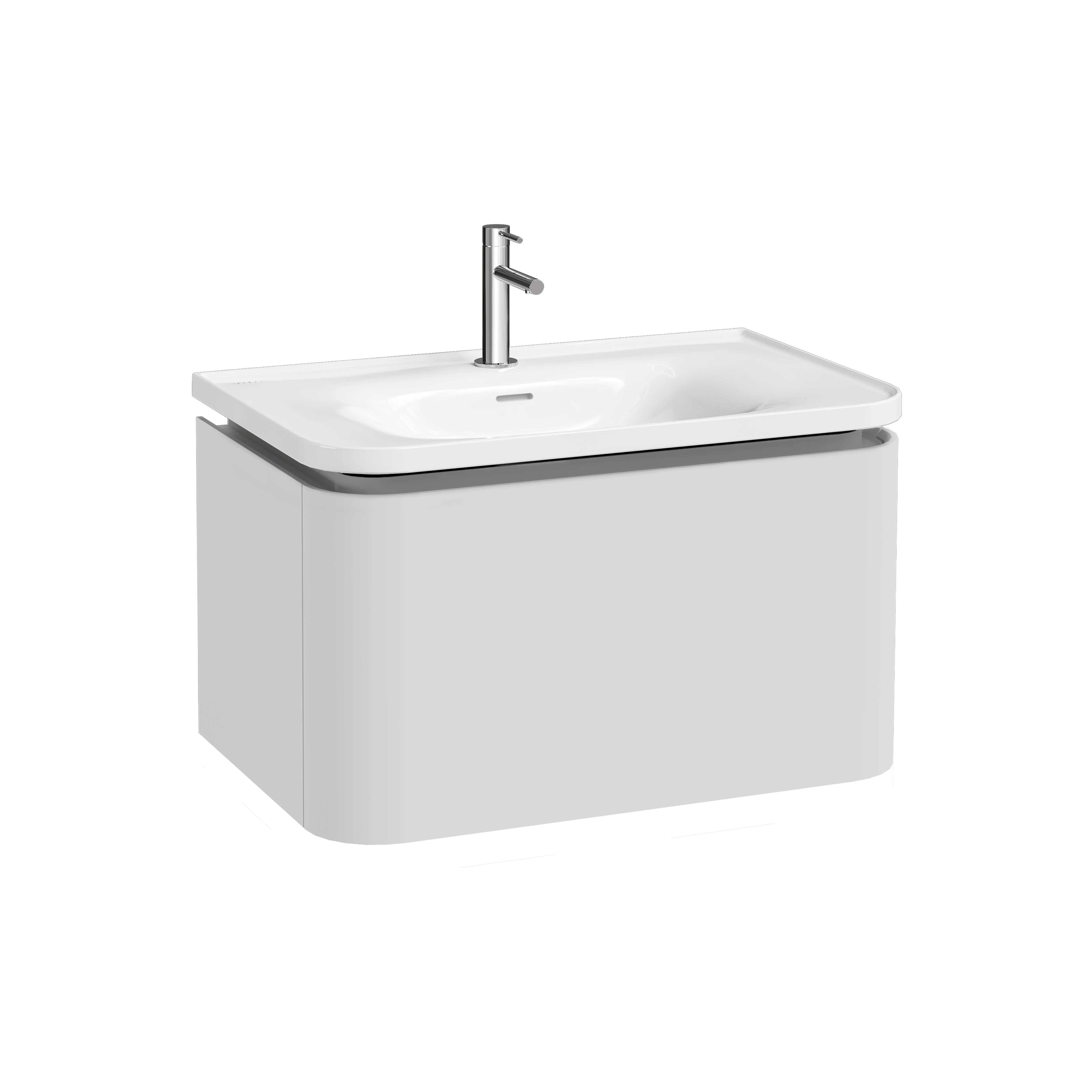 Glora Set Möbelwaschtisch + Waschtischunterschrank mit LED-Ambientebeleuchtung 80 x 53 x 52 cm (BxTxH) Wandmontage Weiß Hochglanz + Weiß Matt