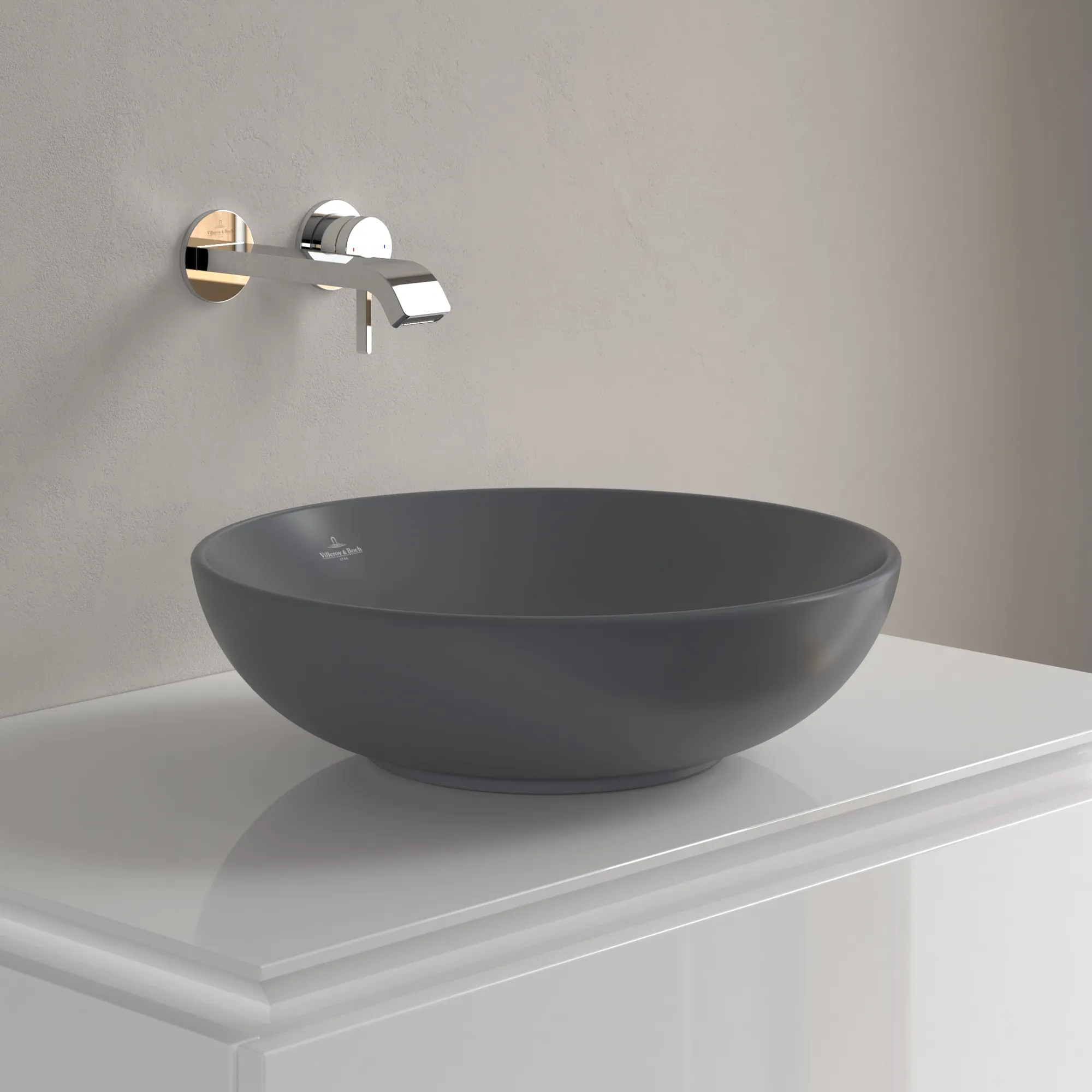 Villeroy & Boch Aufsatzwaschtisch aus TitanCeram „Loop & Friends“ ⌀ 420 mm, ohne Hahnlochbohrung in Graphite Villeroy & Boch Aufsatzwaschtisch aus TitanCeram „Loop & Friends“ ⌀ 420 mm, ohne Hahnlochbohrung in Graphite