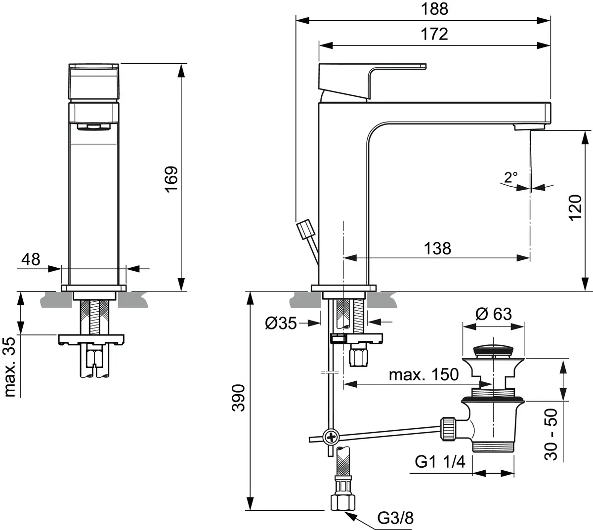 Einhand-Waschtischarmatur „Edge“ Ausladung 138 mm