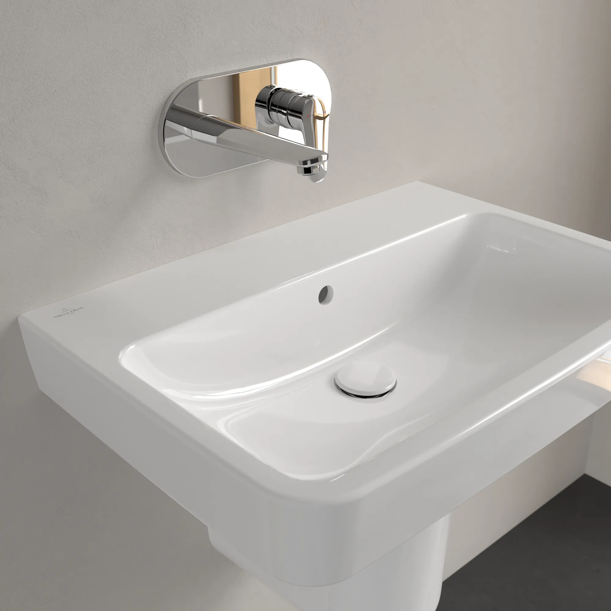 Villeroy & Boch Wandwaschtisch „O.novo“ 650 × 460 × 175 mm, für Becken mittig, ohne Hahnlochbohrung in Weiß Alpin Villeroy & Boch Wandwaschtisch „O.novo“ 650 × 460 × 175 mm, für Becken mittig, ohne Hahnlochbohrung in Weiß Alpin