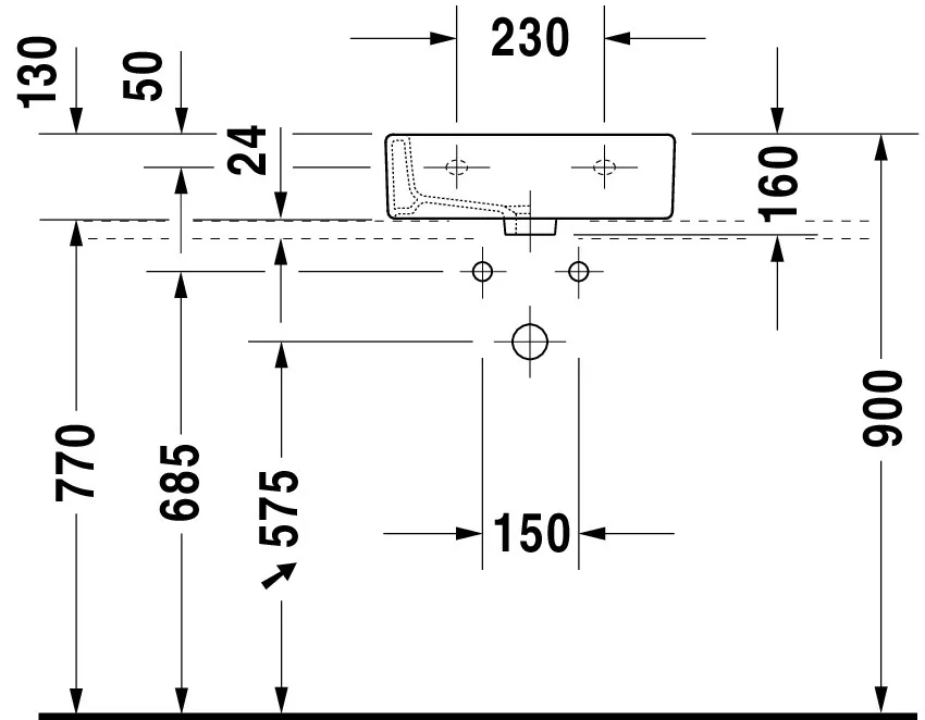 Wandwaschtisch „Vero“, mit Überlauf, Hahnlochposition mittig Wandwaschtisch „Vero“, mit Überlauf, Hahnlochposition mittig