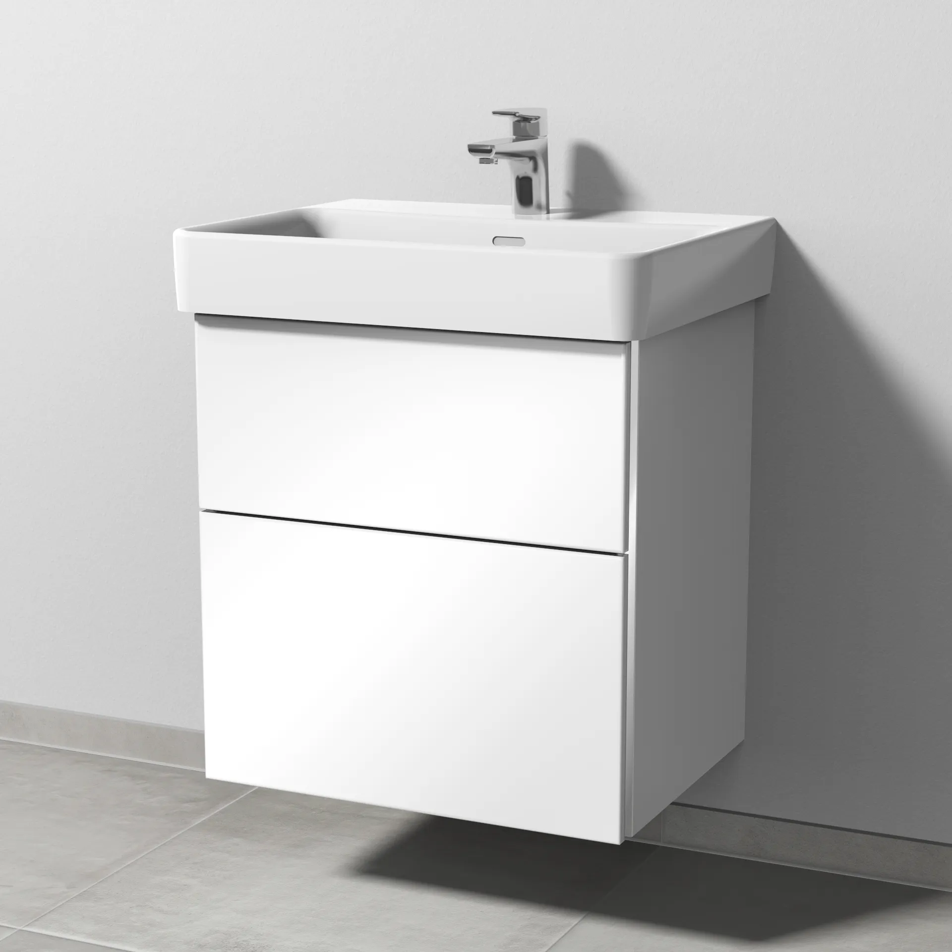 Sanipa Waschtischunterschrank „3way“ passend zu Keramik-Waschtische Pro S von Laufen 550 × 593 × 437 mm in Weiß (glanz), Becken mittig