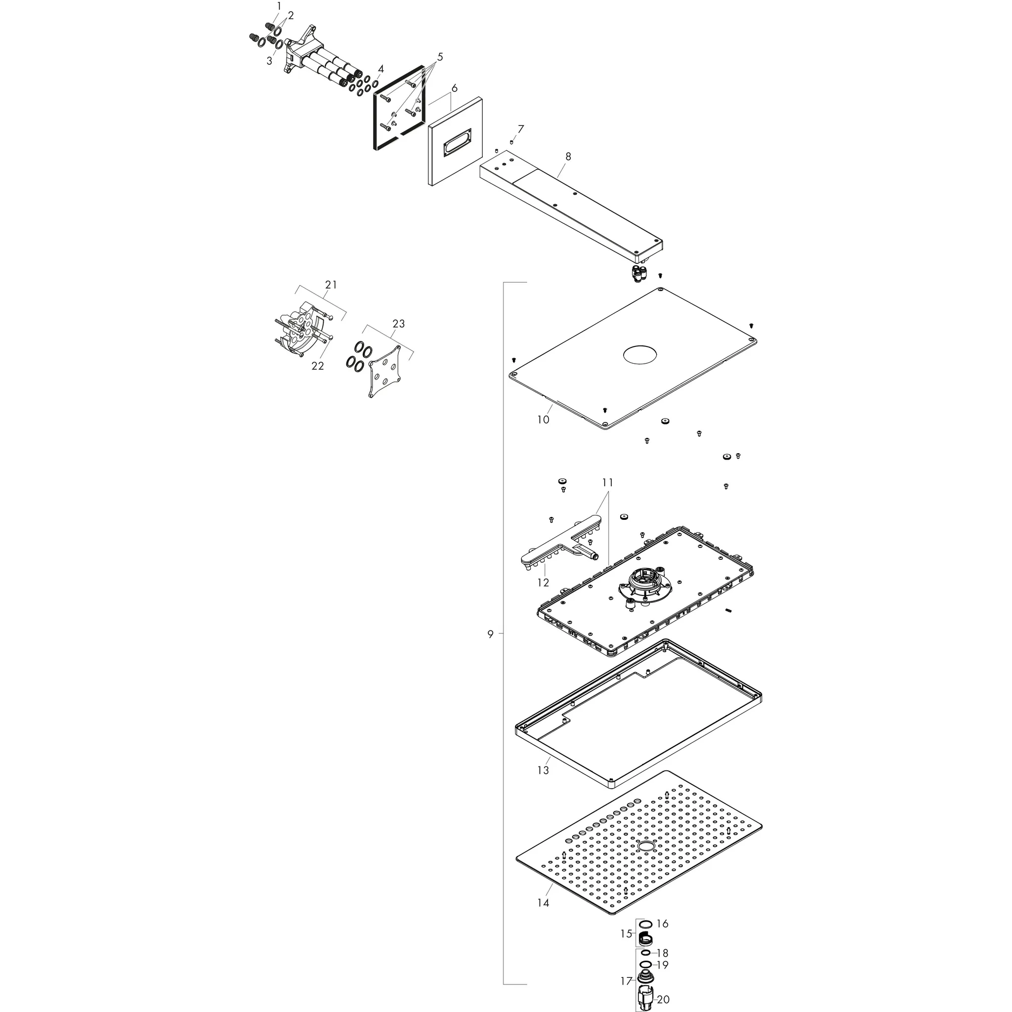 Hansgrohe AXOR ShowerSolutions Kopfbrause 460⁄300 2jet mit Brausearm und eckiger Rosette, Chrom Hansgrohe AXOR ShowerSolutions Kopfbrause 460⁄300 2jet mit Brausearm und eckiger Rosette, Chrom