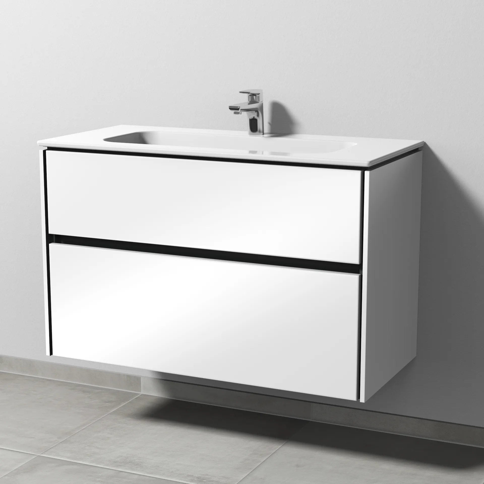Keramik-Waschtisch-Set mit Waschtischunterschrank „Twiga“ 99 × 46 × 61 cm in Weiß (glanz), ohne Beleuchtung, mit Hahnlochbohrung Keramik-Waschtisch-Set mit Waschtischunterschrank „Twiga“ 99 × 46 × 61 cm in Weiß (glanz), ohne Beleuchtung, mit Hahnlochbohrung