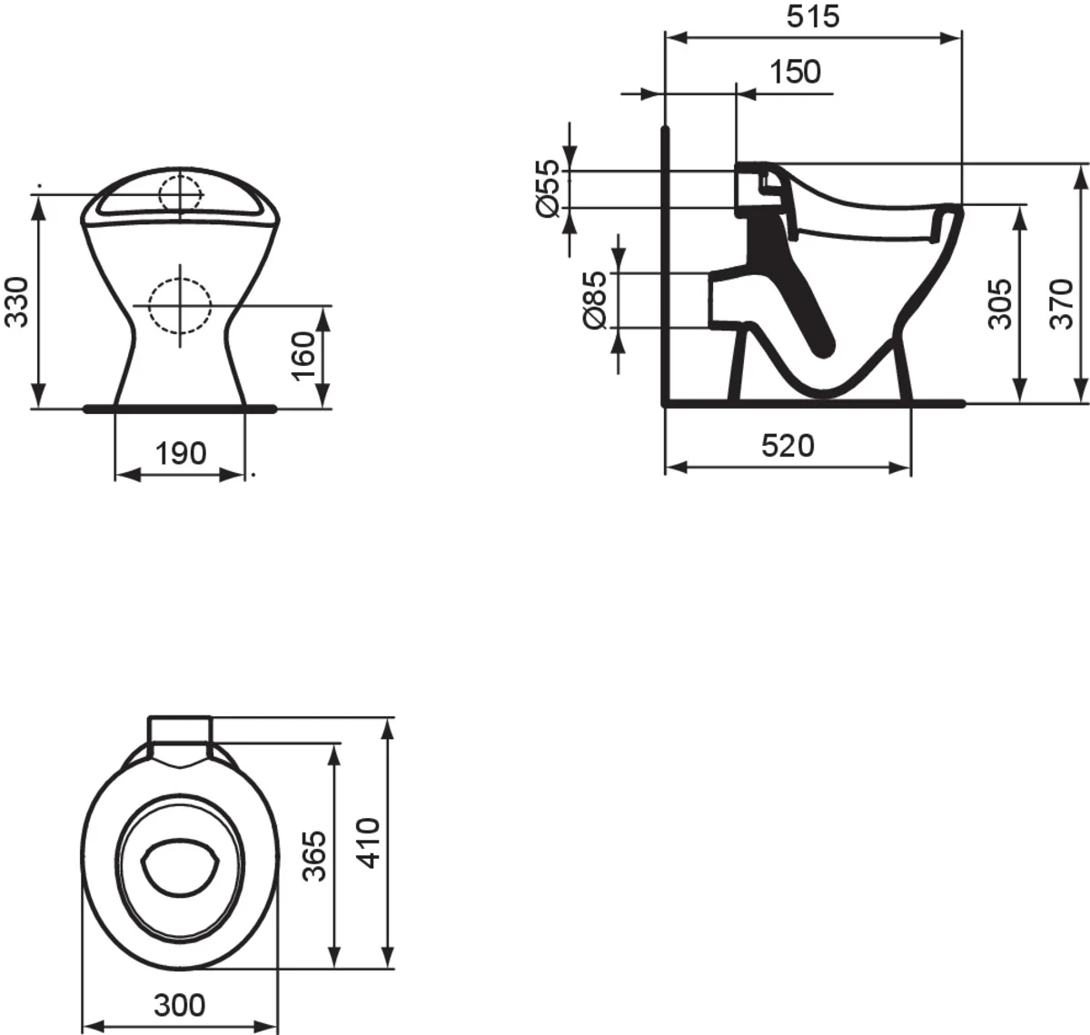 Ideal Standard Contour 21 Standtiefspül-WC, weiß, Höhe 37 cm