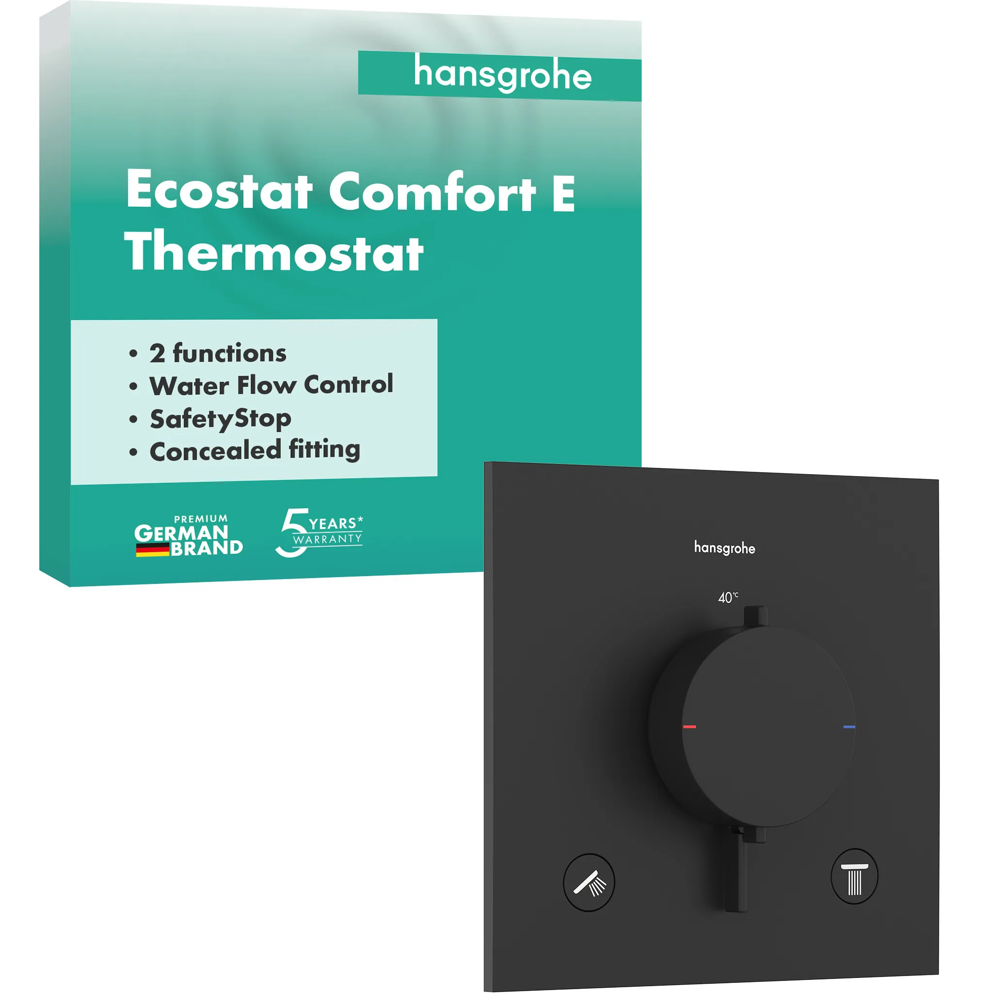 Hansgrohe Unterputz-Armatur „Ecostat Comfort E“ Ausladung 0 mm in Mattschwarz