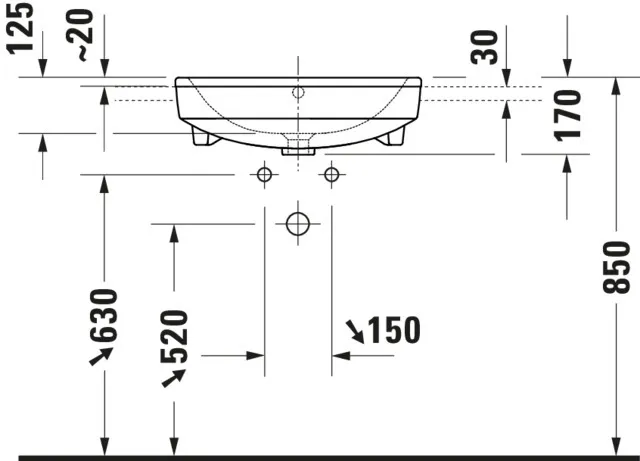 Einbauwaschtisch „No.1“, mit Überlauf, Hahnlochposition mittig Einbauwaschtisch „No.1“, mit Überlauf, Hahnlochposition mittig