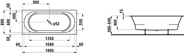 Laufen PRO 800x1800x460 Badewanne Marbond, Einbauversion, weiß Laufen PRO 800x1800x460 Badewanne Marbond, Einbauversion, weiß