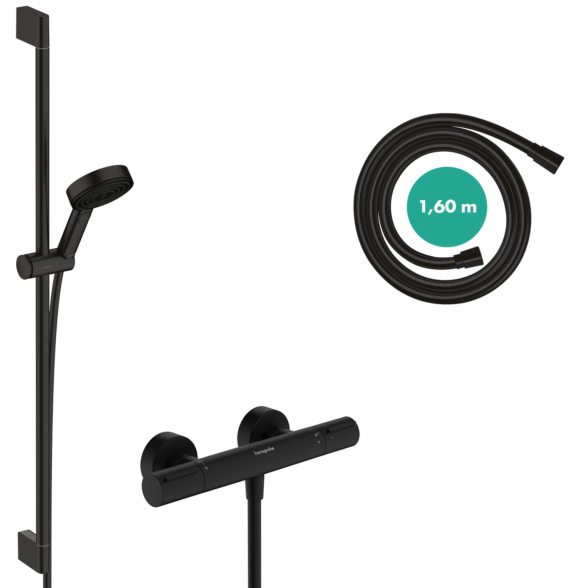 Hansgrohe Pulsify Select S Brausesystem 105 3jet Relaxation EcoSmart mit Ecostat Element und Brausestange 90 cm, Mattschwarz Hansgrohe Pulsify Select S Brausesystem 105 3jet Relaxation EcoSmart mit Ecostat Element und Brausestange 90 cm, Mattschwarz