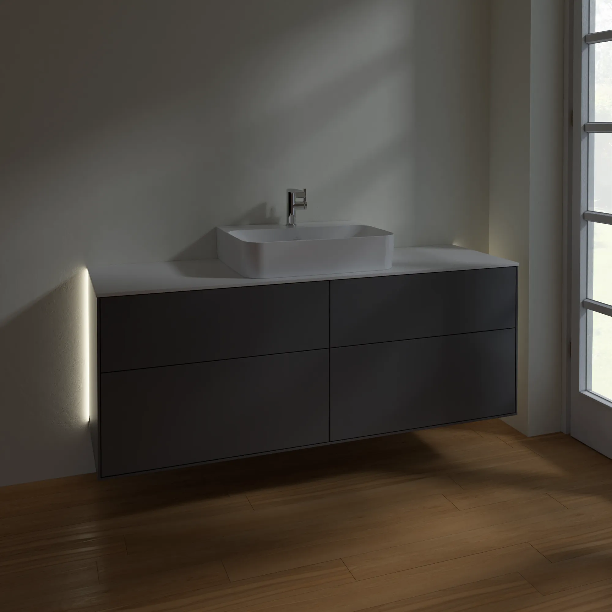 Villeroy & Boch Waschtischunterschrank „Finion“ für Schrankwaschtisch 1600 × 603 × 501 mm Anthracite Matt Lacquer, für Becken mittig