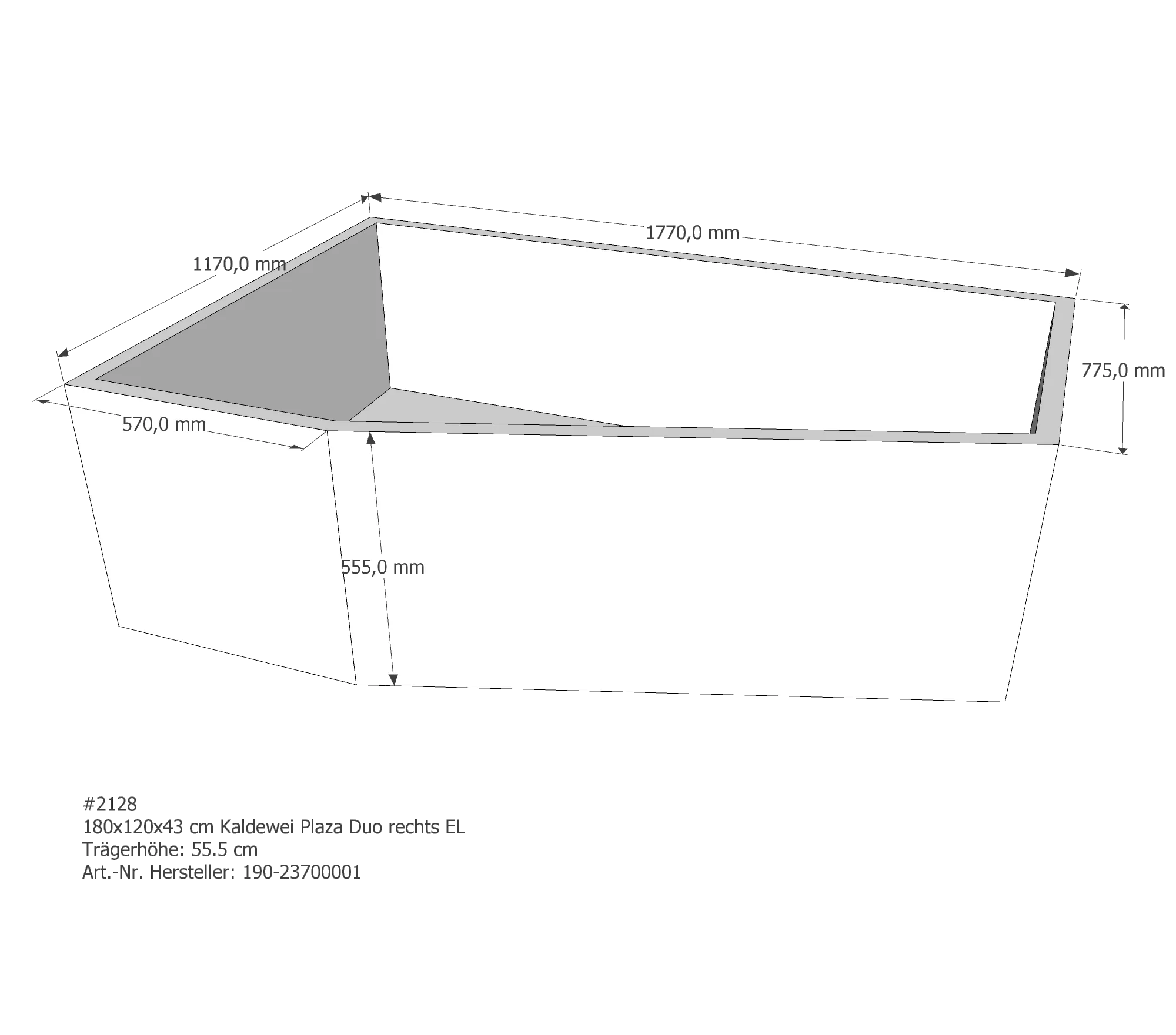 Badewannenträger für Kaldewei Plaza Duo rechts rechts 180 × 120 × 43 cm Ausführung: rechts Badewannenträger für Kaldewei Plaza Duo rechts rechts 180 × 120 × 43 cm Ausführung: rechts