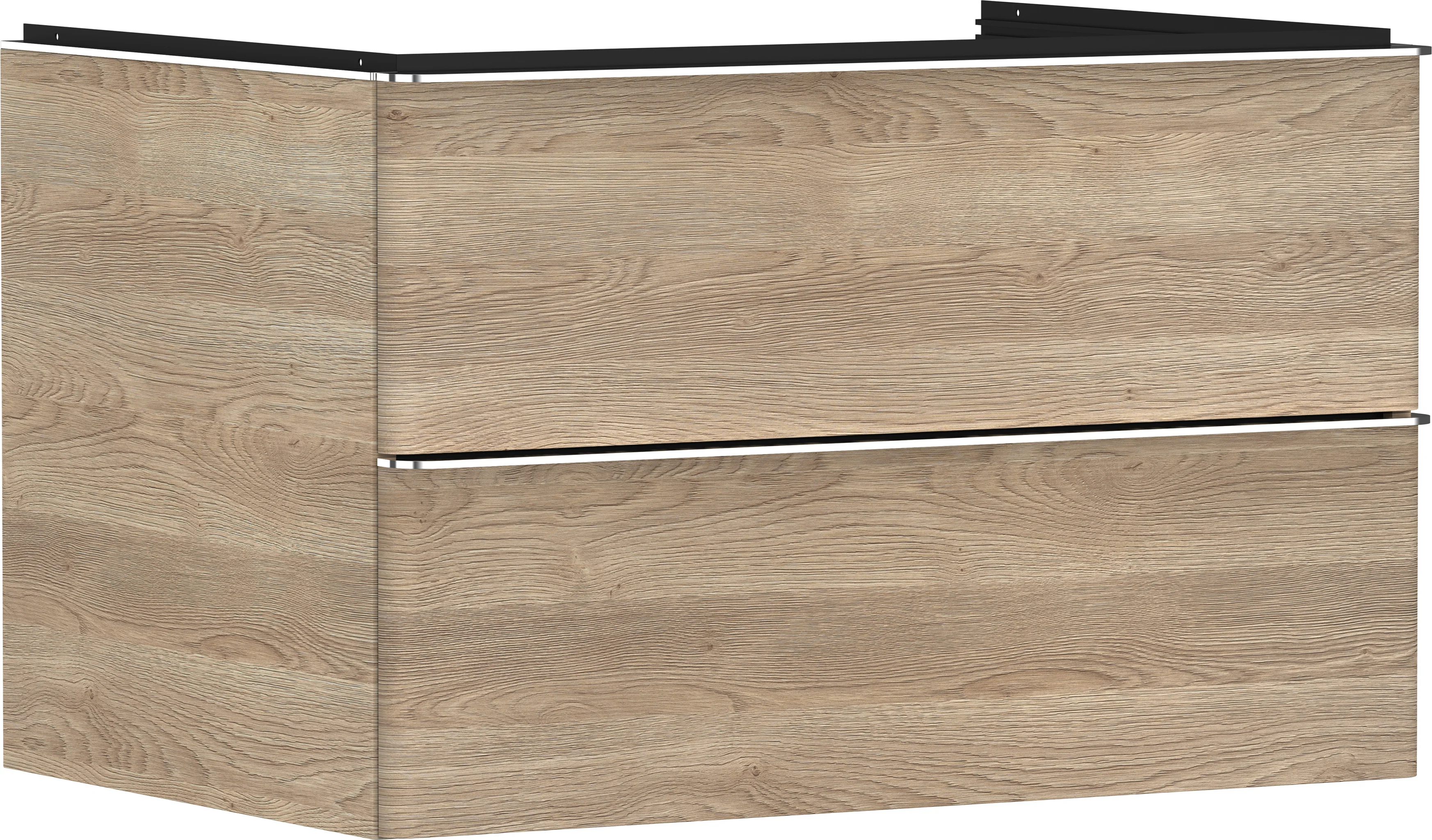 Hansgrohe Xelu Q Waschtischunterschrank Eiche Natur 780x540 mm mit 2 Schubkästen, verchromte Griffe, SoftClose, vormontiert