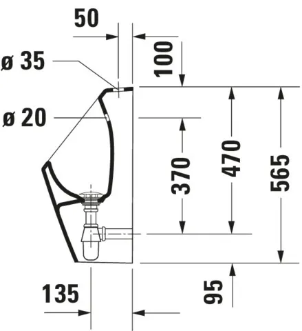 Urinal D-Code, Zulauf von oben rimless, ohne Fliege, weiß