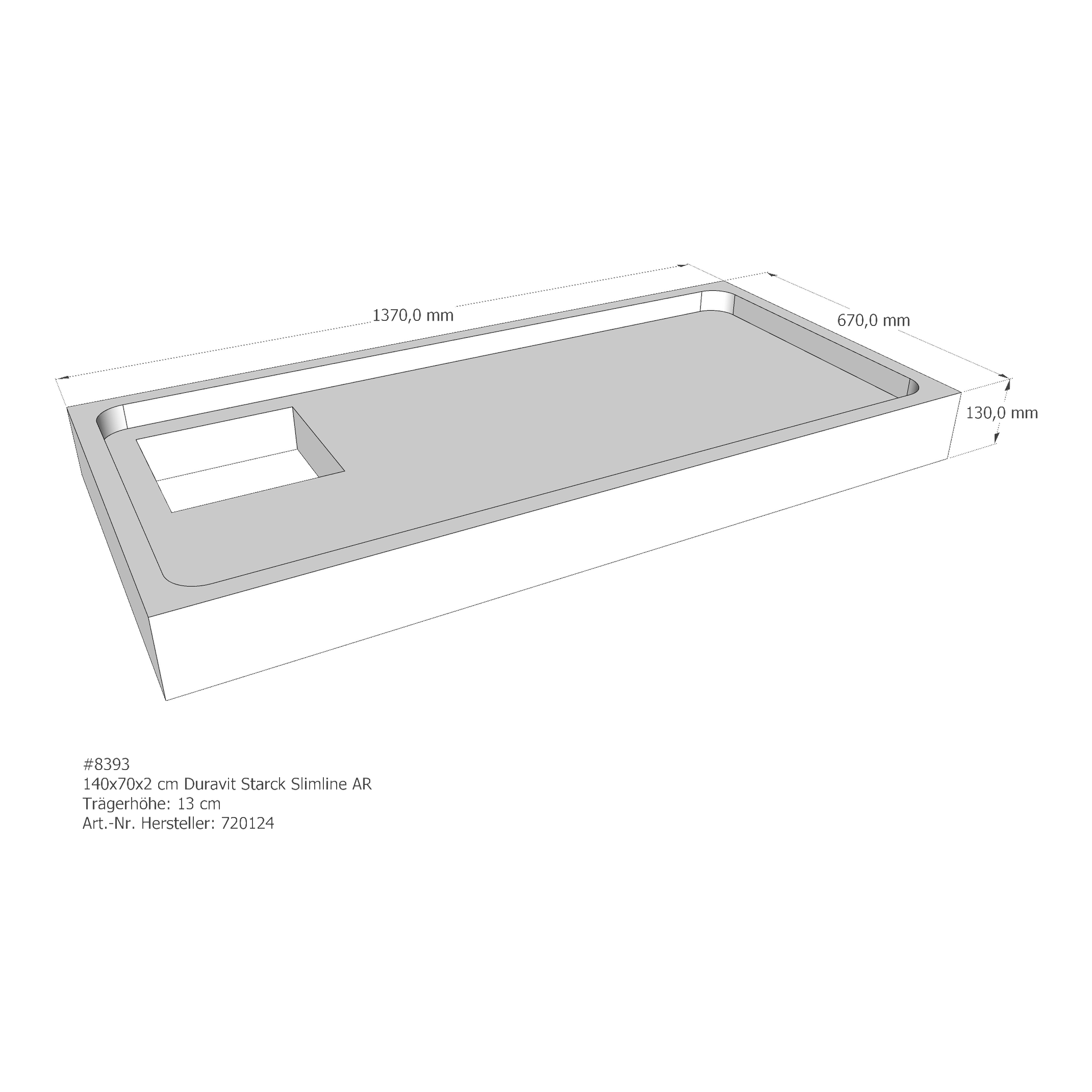 Duschwannenträger für Duravit Starck Slimline 140 × 70 × 2 cm
