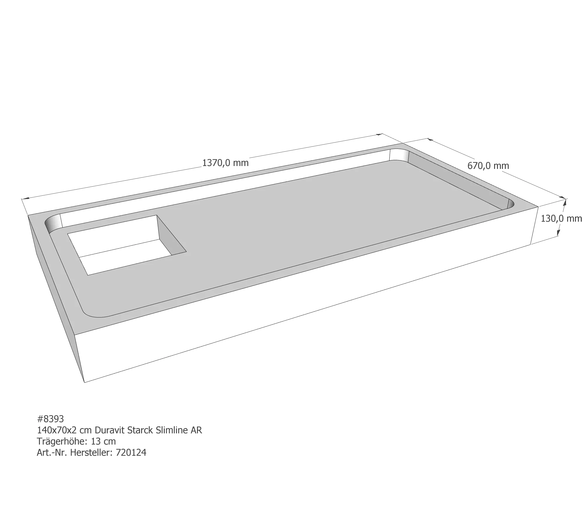 Duschwannenträger für Duravit Starck Slimline 140 × 70 × 2 cm