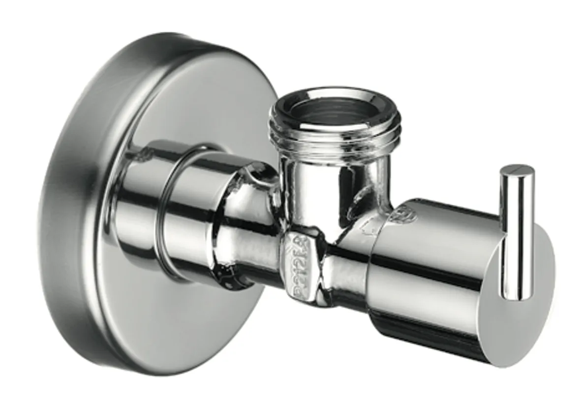 Eckventil mit Regulierfunktion PINT, Design-Griff, Schubrosette Ø 54 mm, DN 15 G 1/2 AG, DN 15 G 1/2 AG, chrom Eckventil mit Regulierfunktion PINT, Design-Griff, Schubrosette Ø 54 mm, DN 15 G 1/2 AG, DN 15 G 1/2 AG, chrom