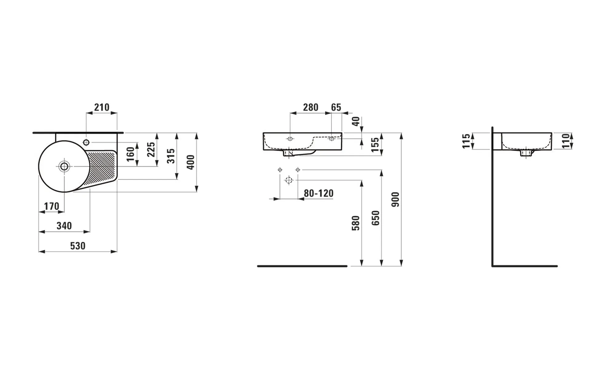 Waschbecken „VAL“, Hahnlochposition rechts in Weiß Waschbecken „VAL“, Hahnlochposition rechts in Weiß