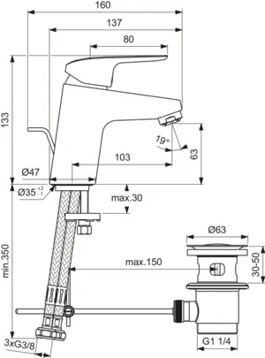 Waschtischarmatur Ceraflex, Niederdruck, 5 l/min., mit Ablaufgarnitur, Ausladung 101mm, Chrom Waschtischarmatur Ceraflex, Niederdruck, 5 l/min., mit Ablaufgarnitur, Ausladung 101mm, Chrom