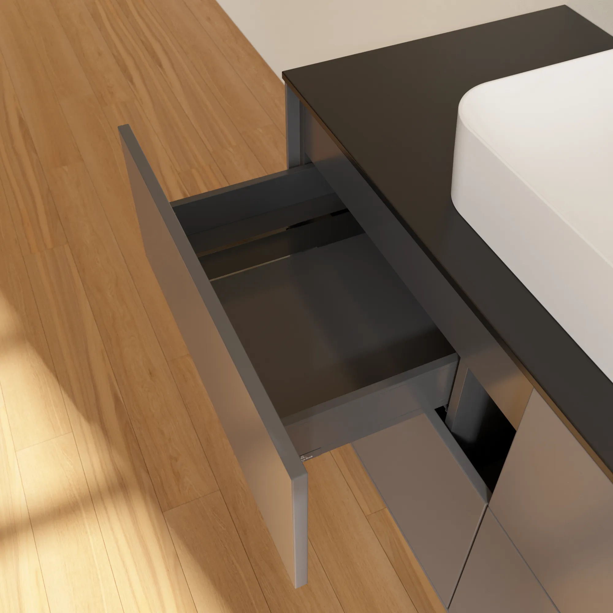 Villeroy & Boch Waschtischunterschrank „Finion“ für Schrankwaschtisch 1200 × 603 × 501 mm Anthracite Matt Lacquer, für Becken mittig Villeroy & Boch Waschtischunterschrank „Finion“ für Schrankwaschtisch 1200 × 603 × 501 mm Anthracite Matt Lacquer, für Becken mittig