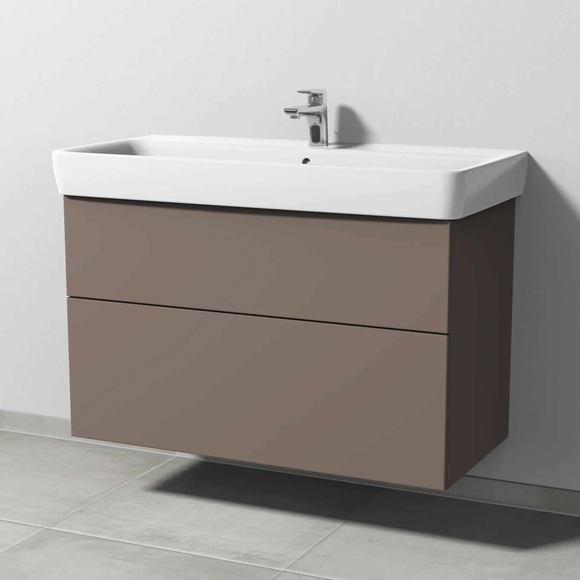 Sanipa Waschtischunterschrank „3way“ passend zu Keramik-Waschtische Renova Plan von Geberit 940 × 588 × 447 mm in Taupe (matt), Becken mittig