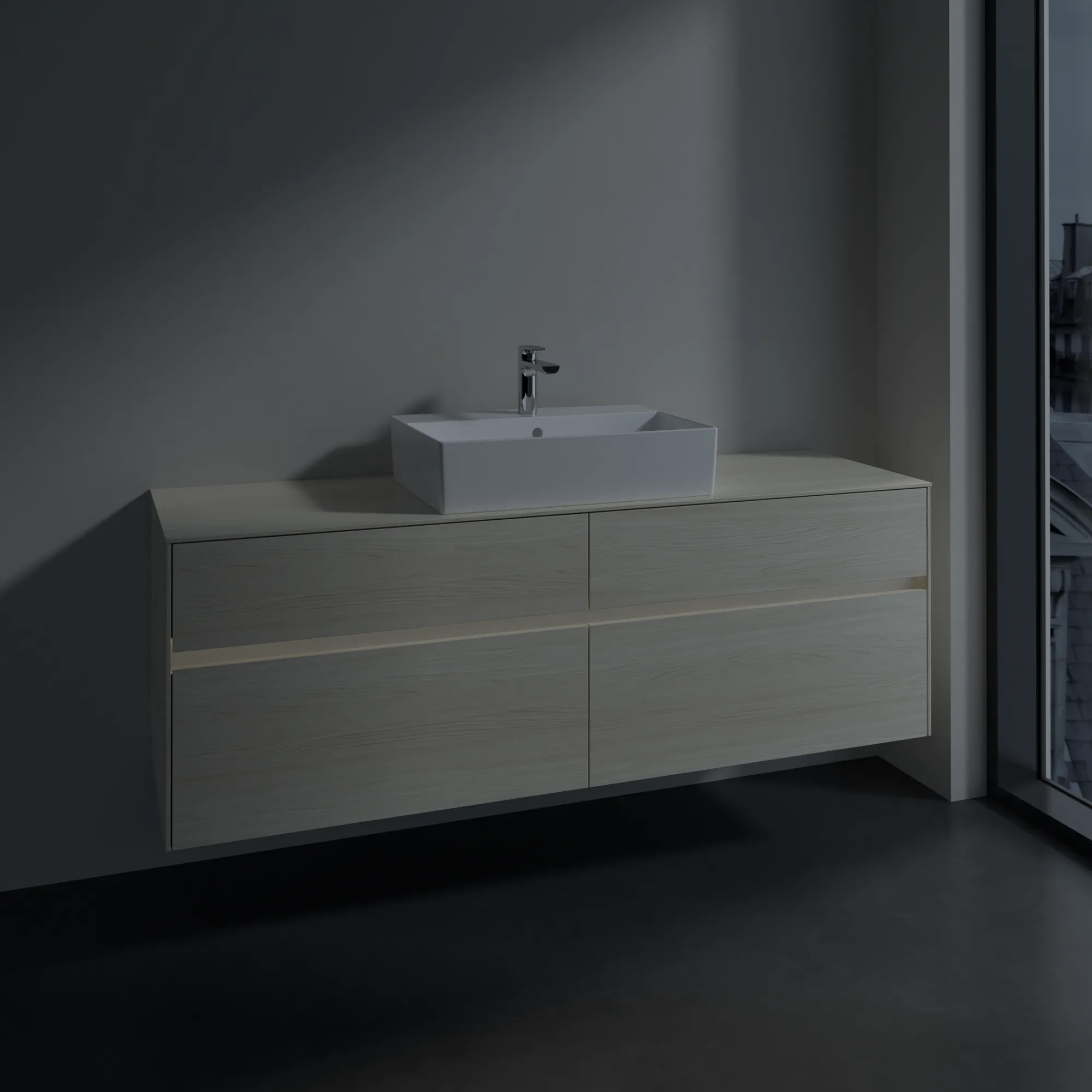 Villeroy & Boch Waschtischunterschrank „Collaro“ 1600 × 548 × 500 mm White Oak, mit Beleuchtung, für Becken mittig