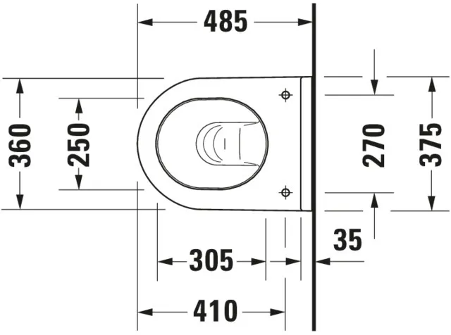 Wand-Tiefspül-WC Compact „Starck 3“ 37,5 × 37,5 × 48,5 cm, Befestigung verdeckt, mit Spülrand