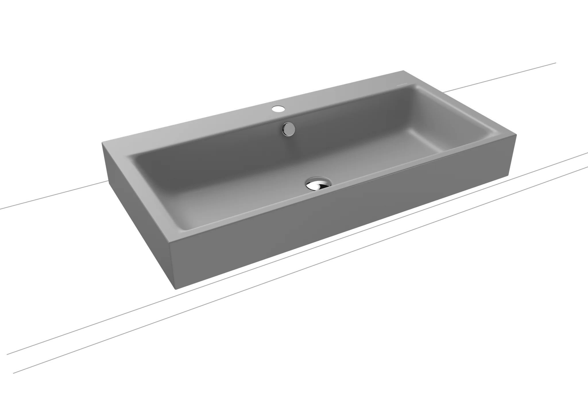 Kaldewei PURO Aufsatzwaschtisch, cool grey, 900x460 mm, Randhöhe 120 mm, mit Überlauf, chromfarbene Überlaufgarnitur