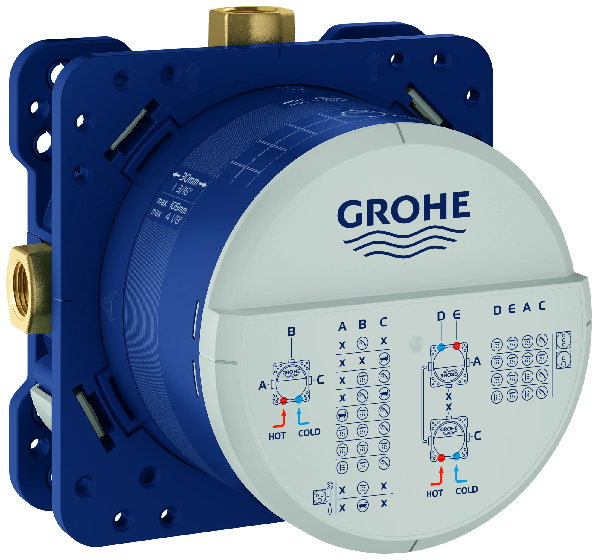 Universal Unterputz-Einbaukörper Rapido SmartBox 35604, DN 15, für Nass- und Trockenausbau, 3 Abgänge 1/2'', 2 Zuläufe unten, 1/2'', Einbautiefe 75-105 mm, Professional Edition