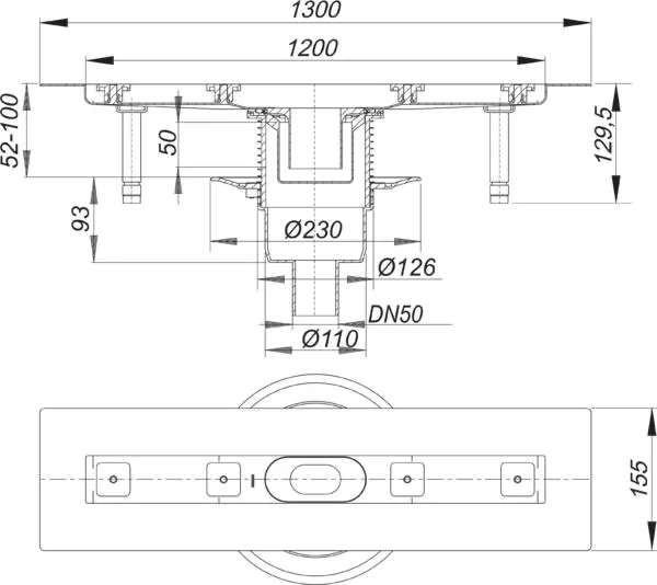Duschrinne CeraLine senkrecht F 1200 mm, DN 50