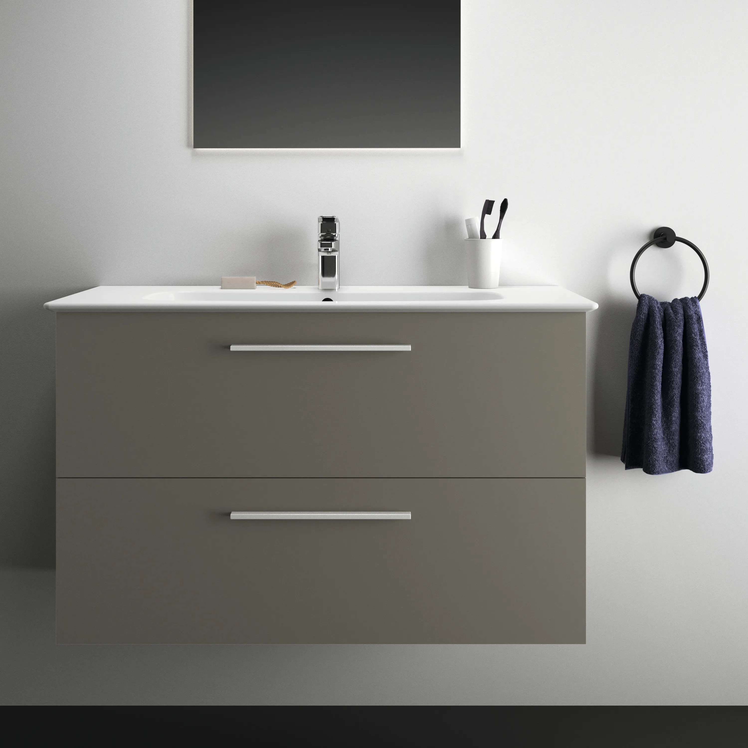 Ideal Standard i.life A Möbelwaschtischunterschrank 1000x440x630 mm Quarzgrau matt 2 Auszüge Softclose wandhängend Ideal Standard i.life A Möbelwaschtischunterschrank 1000x440x630 mm Quarzgrau matt 2 Auszüge Softclose wandhängend