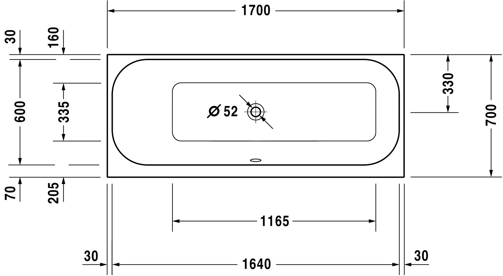 Duravit Badewanne „Happy D.2“ rechteck 170 × 70 cm