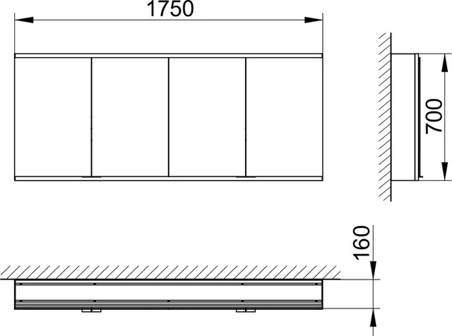 Royal Modular 2.0 800421010100400 Spiegelschrank, DALI Wandvorbau, 4 Steckdosen 1750 x 700 x 160 mm silber eloxiert