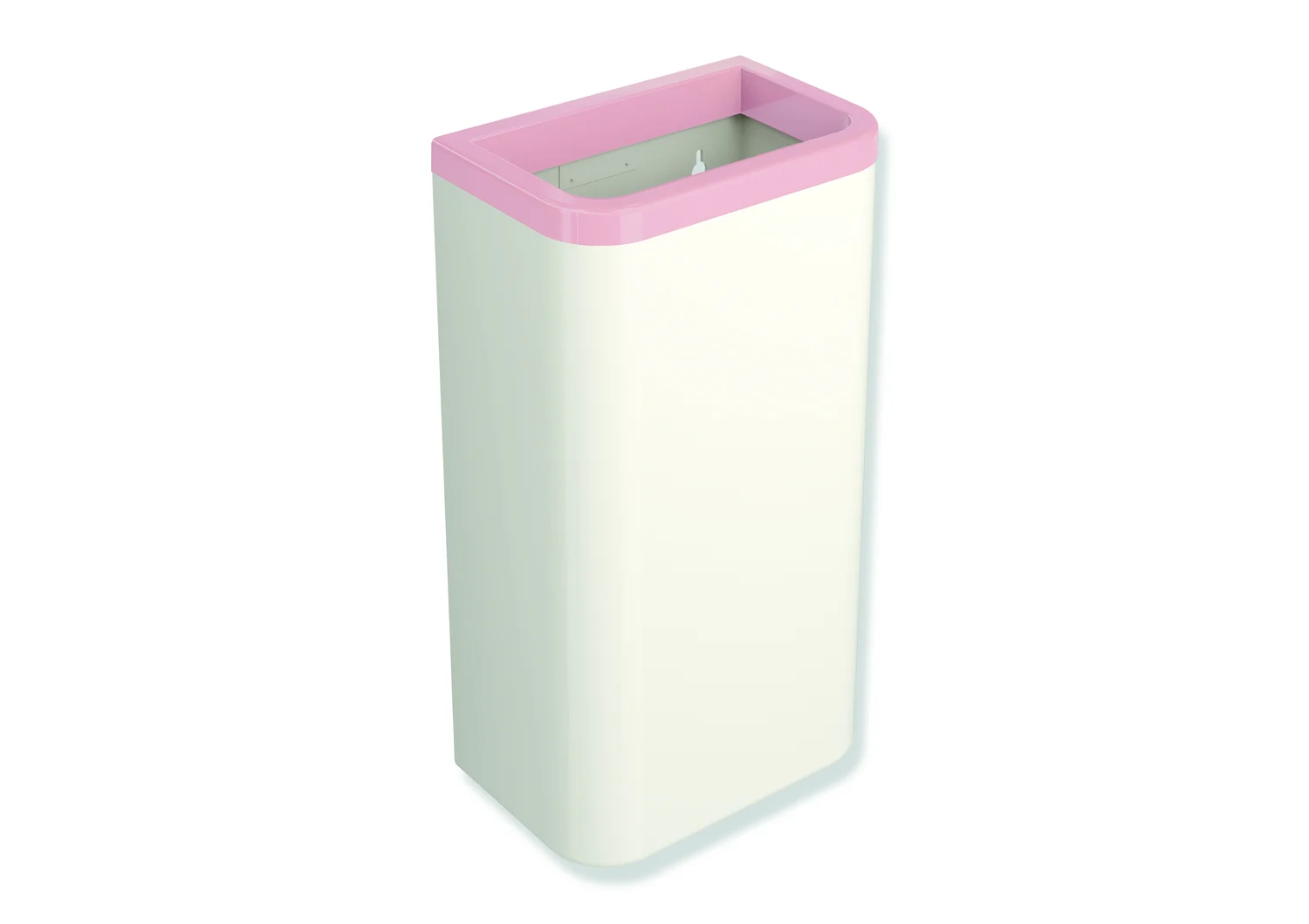 HEWI Papierabfallbehälter Serie 477, 25 l Fassungsvermögen, 281 x 505 x 181 mm, Wandmontage, Farbe 99 (Reinweiß), Rahmen rosa (Farbe 47)