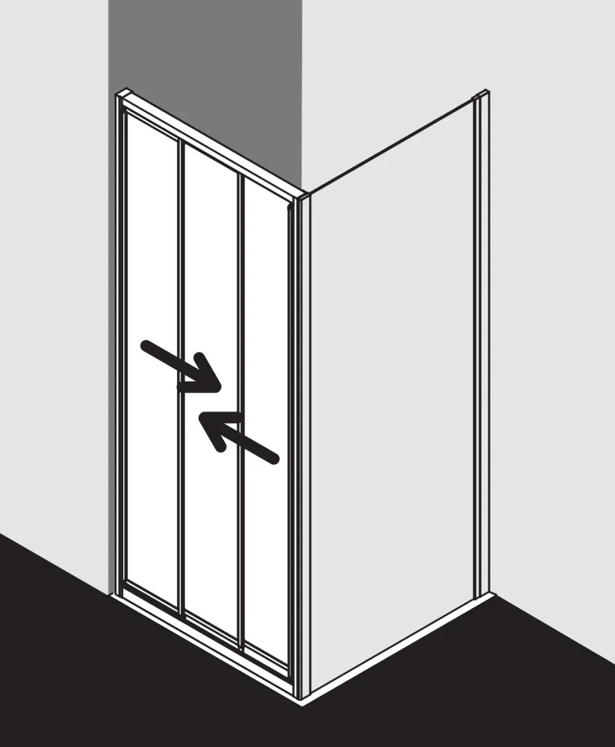 Kermi Duschtür Gleittür 3-teilig für Nische und Ecke „IBIZA 2000“ 200 cm Glas SR Opaco, Profile Silber Mattglanz, Anschlag links und rechts, Schiebetür dreiteilig