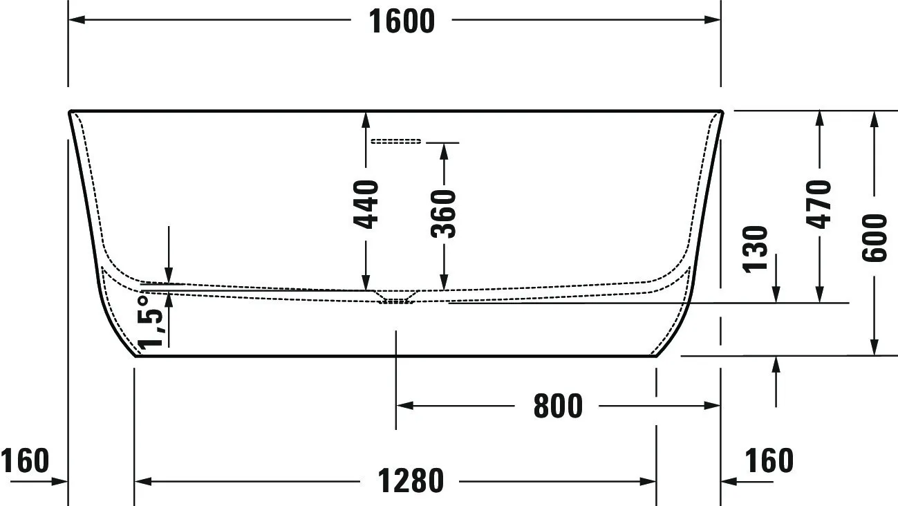 Duravit Badewanne „Soleil by Starck“ freistehend oval 160 × 80 cm, Mittelablauf