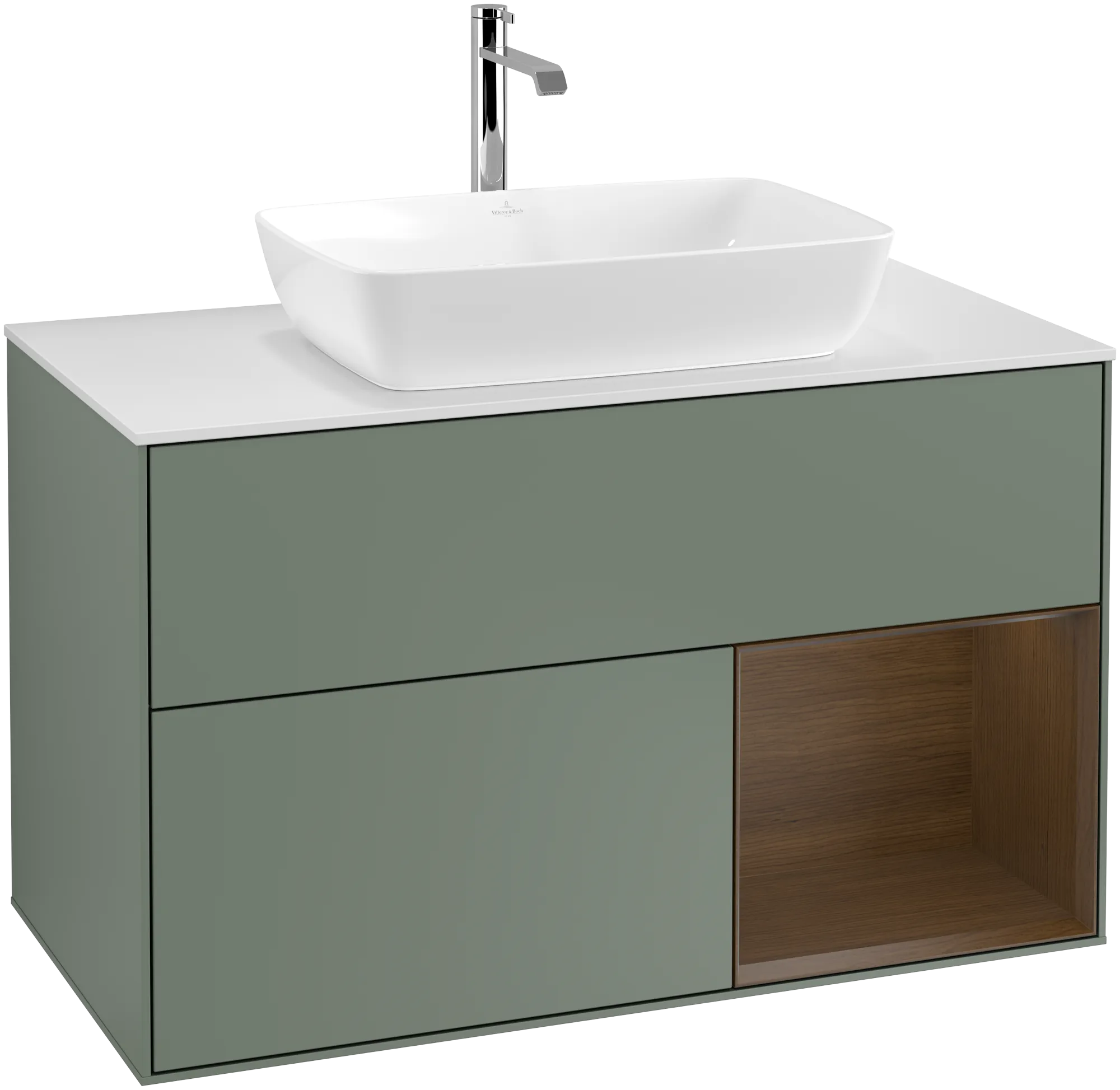 Villeroy & Boch Finion Waschbeckenunterschrank F78 1000x603x501mm Olive Matt/Lacquer/Walnut Veneer/Glass White Matt
