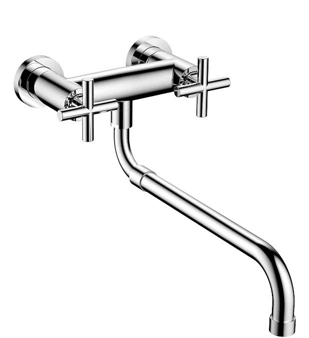 Dornbracht TARA Wand-Brückenbatterie mit herausziehbarem Auslauf, Dark Brass gebürstet PVD, Ausladung 365–545 mm, schwenkbarer Laminarstrahl, Anschluss 1/2", Stichmaß 150 mm ± 10 mm