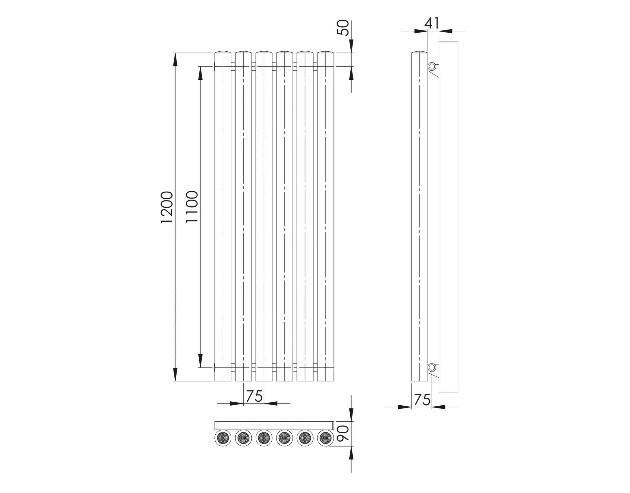 HG-TEC Climaster C1 Stahl RAL 9016, 5 Rohre, BH 1200 x NA 1100 x BL 360 x BT 90