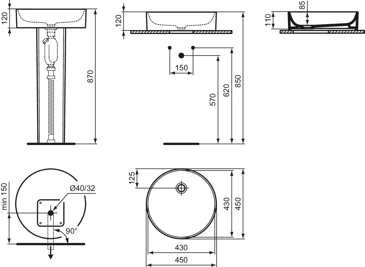 Waschbecken „Conca“ 45 × 45 × 11 cm in Seidenweiß Waschbecken „Conca“ 45 × 45 × 11 cm in Seidenweiß