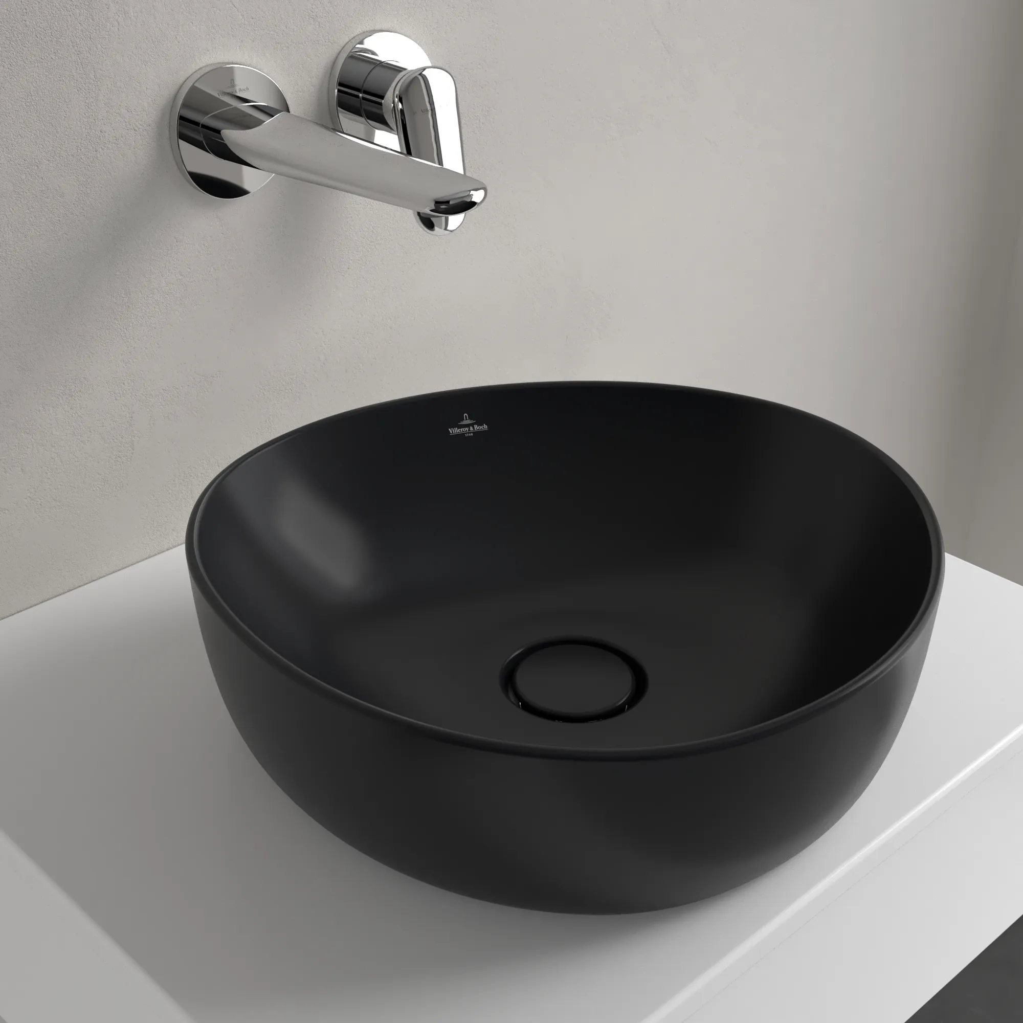 Villeroy & Boch Aufsatzwaschbecken Antao Pure Black CeramicPlus 400x395x145 mm, asymmetrisch, TitanCeram, ohne Überlauf Villeroy & Boch Aufsatzwaschbecken Antao Pure Black CeramicPlus 400x395x145 mm, asymmetrisch, TitanCeram, ohne Überlauf