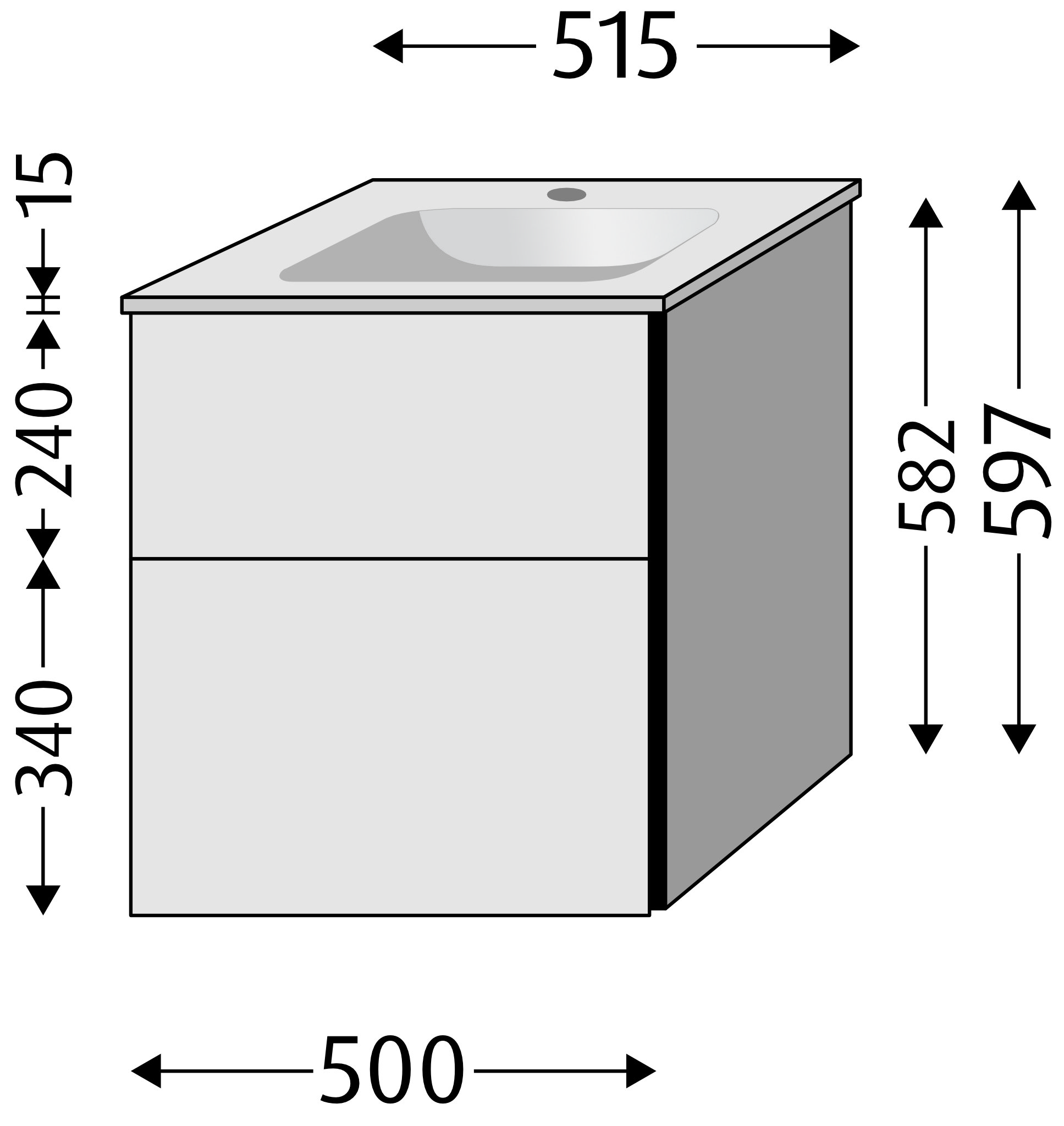 Sanipa Glas-Waschtisch-Set mit Waschtischunterschrank „3way“ 50 × 40,7 × 58,2 cm in Ulme-Impresso