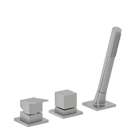 Kludi-DECUS Wannenfüll- und Brause-Einhandmischer, 3-Loch Montage, Stainless Brushed Nickel, herausziehbare Brause, DN 15
