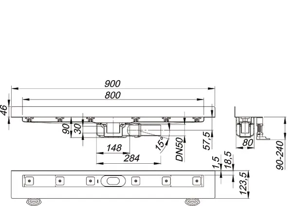 Duschrinne CeraLine PLAN W 800 mm, DN 50