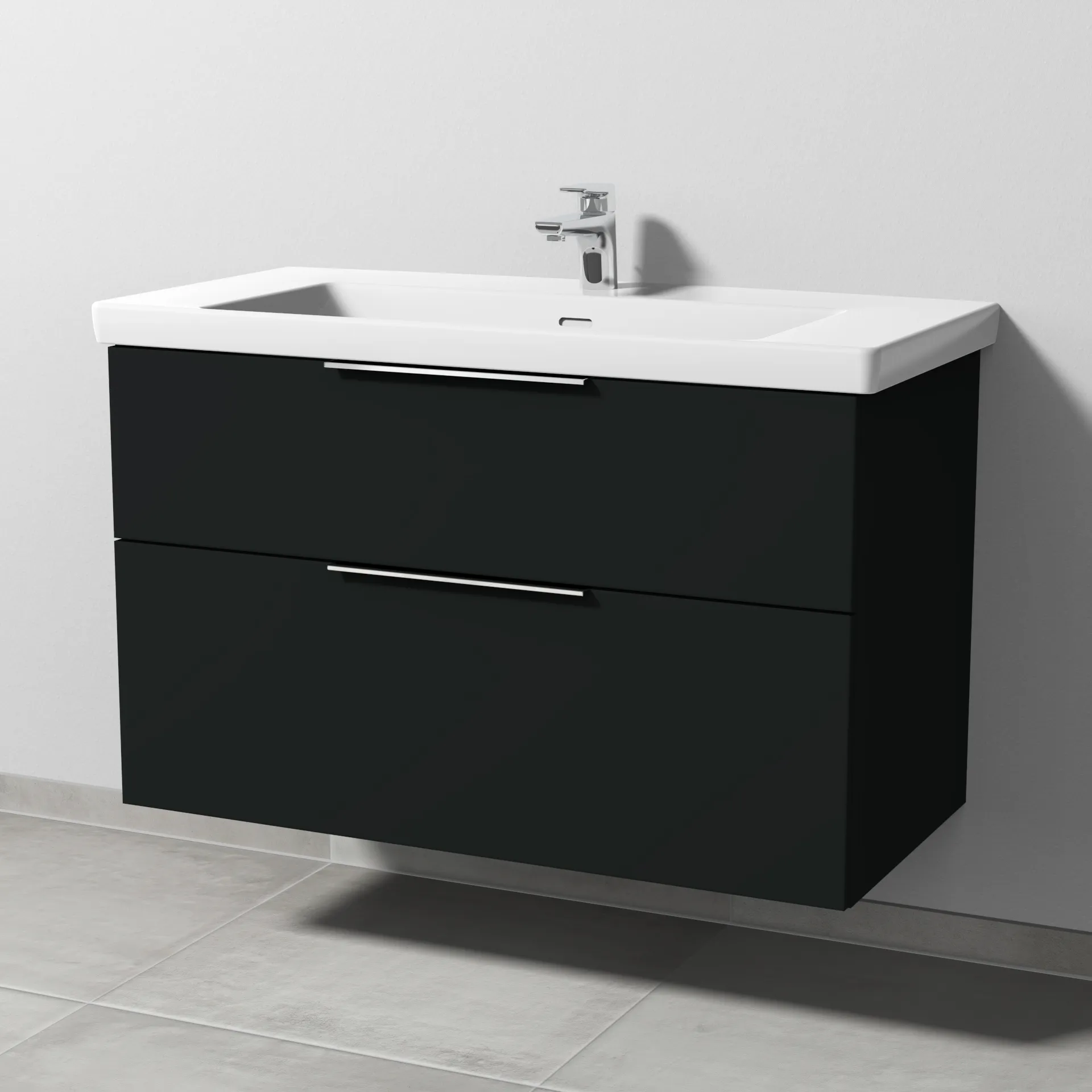 Sanipa Waschtischunterschrank „3way“ 955 × 588 × 462 mm in Vulkan (matt), mit Hahnlochbohrung, Becken mittig