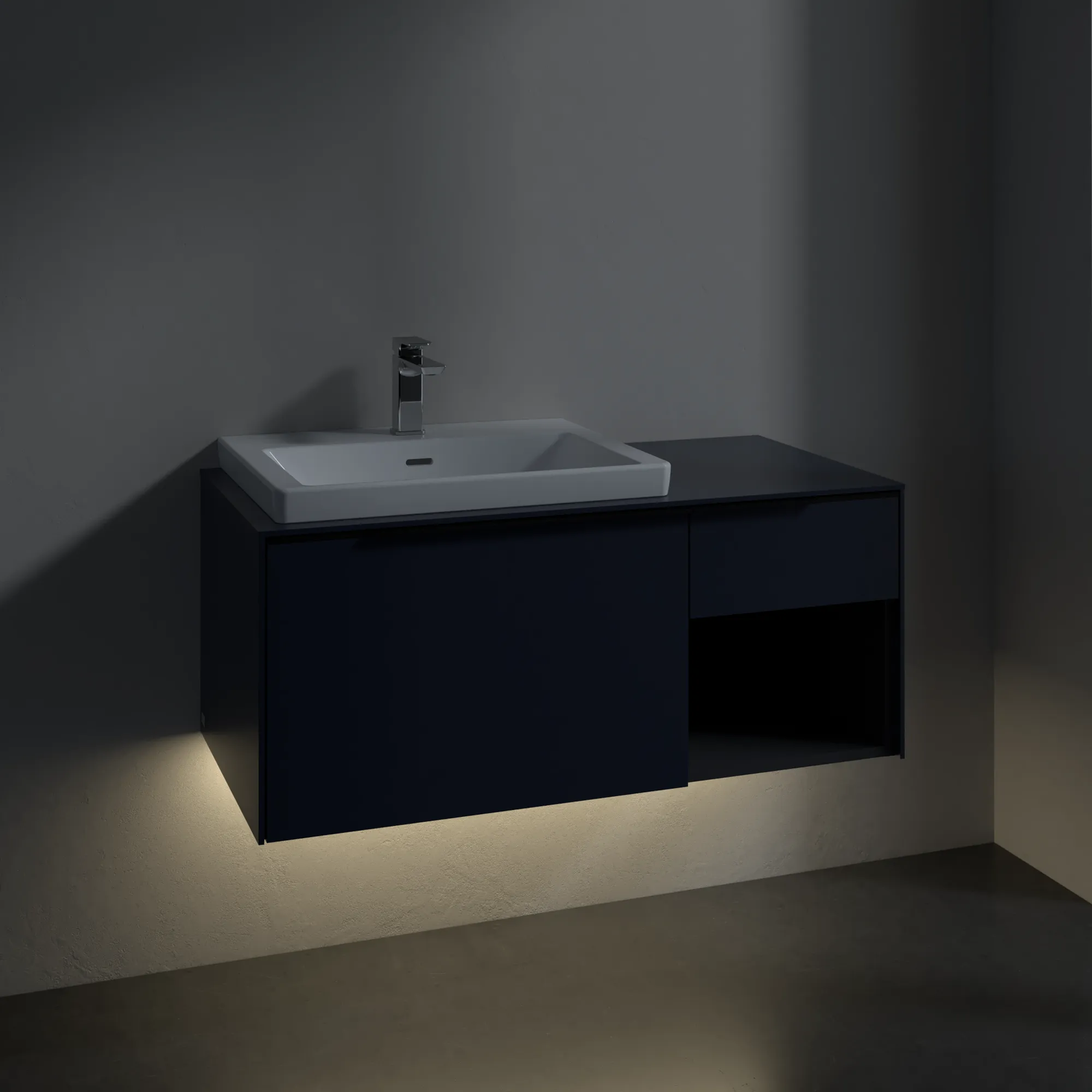 Villeroy & Boch Waschtischunterschrank mit Regalelement „Subway 3.0“ für Schrankwaschtisch 1001 × 423 × 516 mm Marine Blue, für Becken links