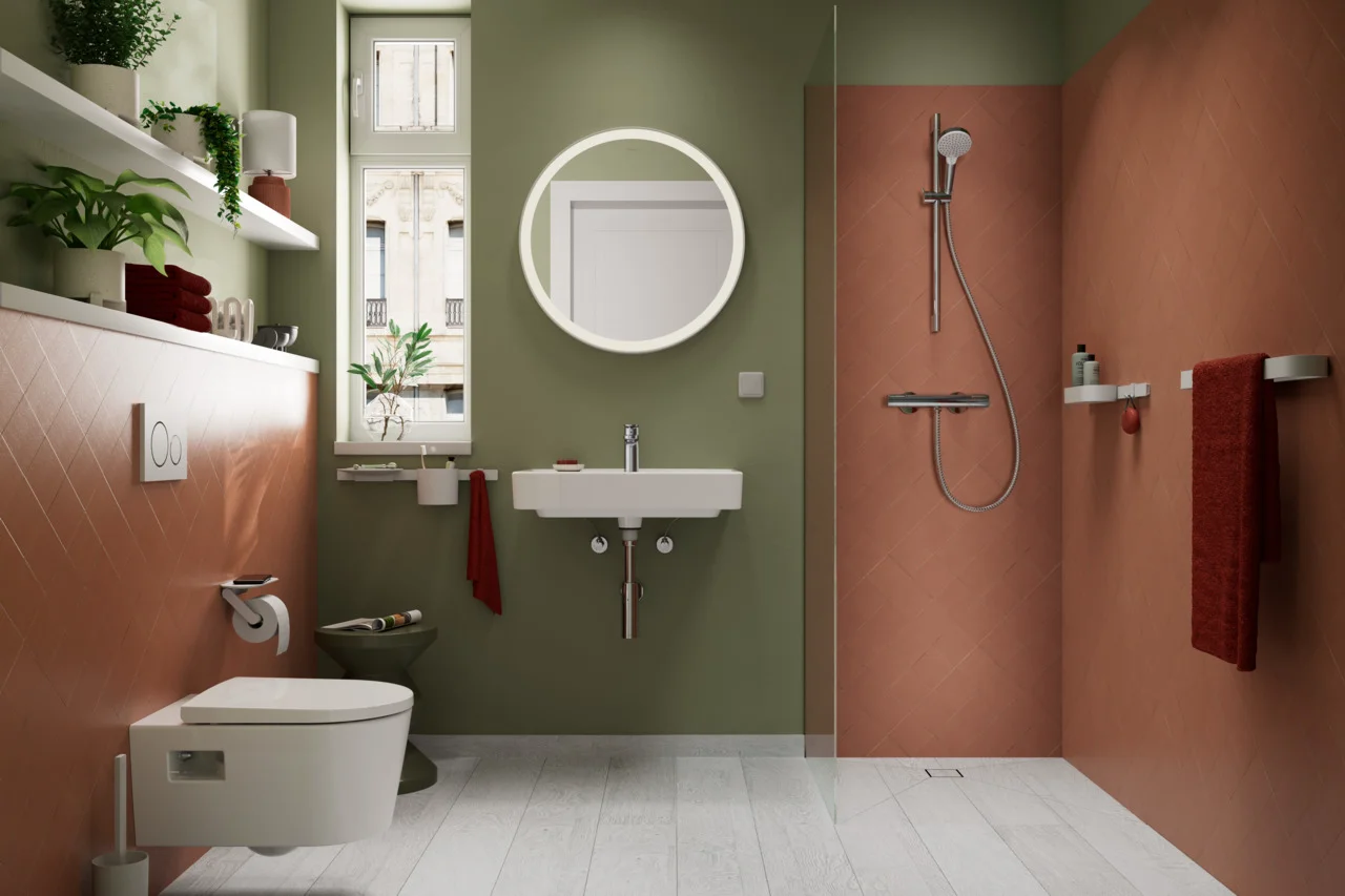 Hansgrohe Ecostat Element Brausethermostat Aufputz Chrom, DN15, Temperatur- und Volumensteuerung, EcoStop+ Taste begrenzt Wasserverbrauch auf 6 l/min, maximale Durchflussmenge bei 3 bar: 17 l/min, min. Betriebsdruck: 1 bar, max. Betriebsdruck: 10 bar, Si