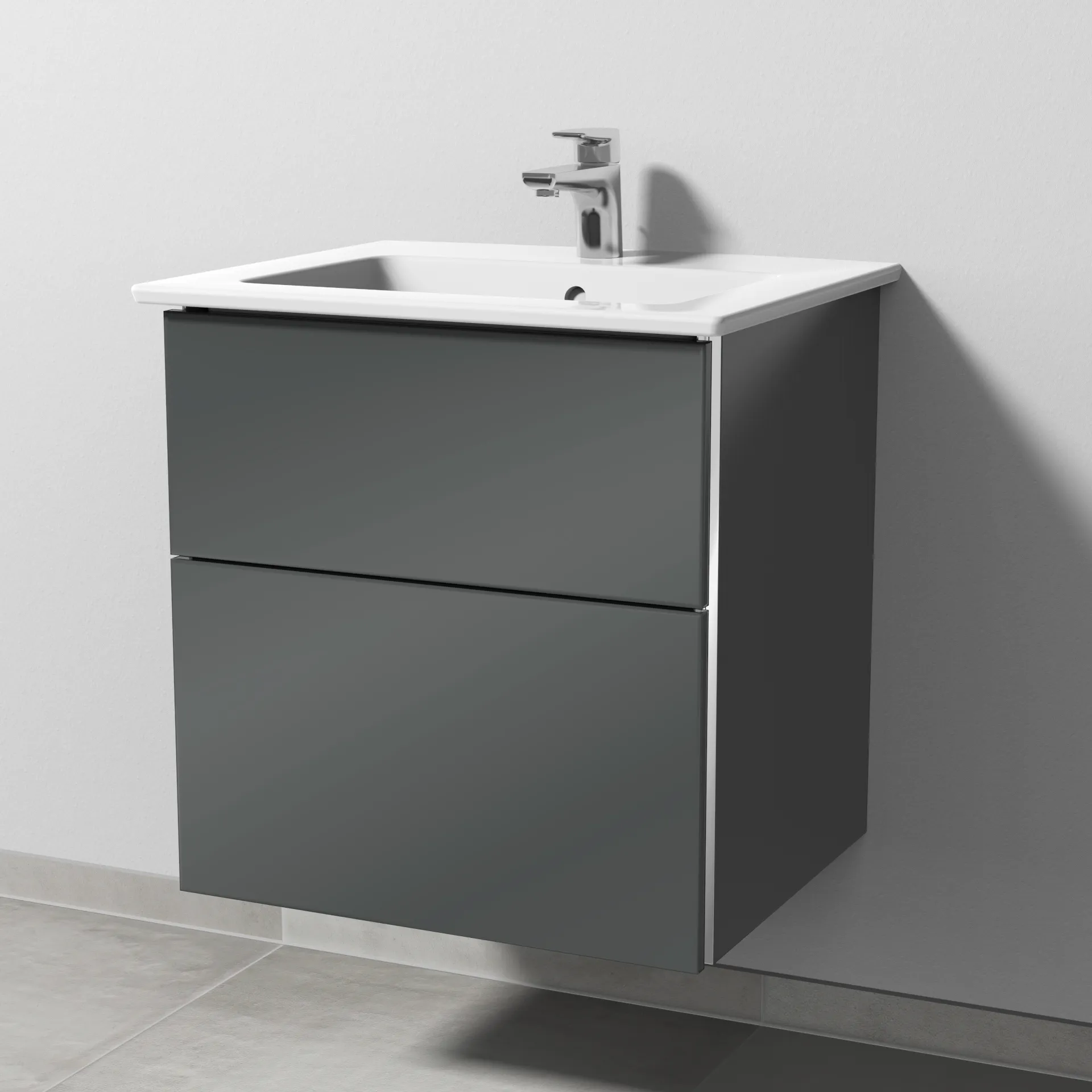 Sanipa Waschtischunterschrank „3way“ 555 × 591 × 478 mm in Anthrazit (glanz), Becken mittig Sanipa Waschtischunterschrank „3way“ 555 × 591 × 478 mm in Anthrazit (glanz), Becken mittig